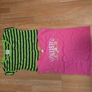 Hollister Green Striped and Pink Tees M